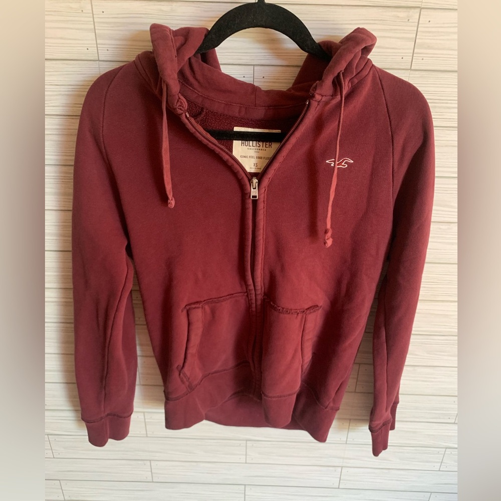Hollister Maroon Full-Zip Fleece Hoodie